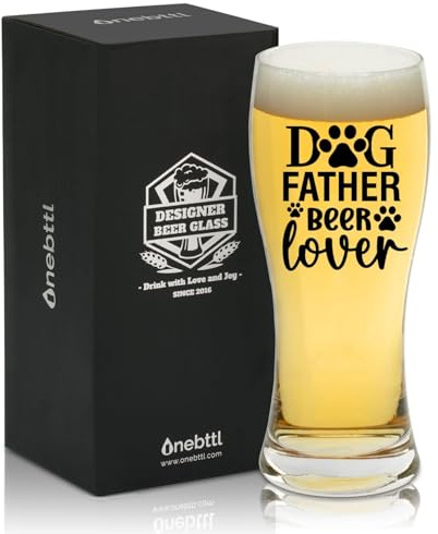 Onebttl Dog Dad Gifts for Men, Best Father Beer Lover, 15oz Beer Glass for Dog Lover, Owner on Birthday, Christmas