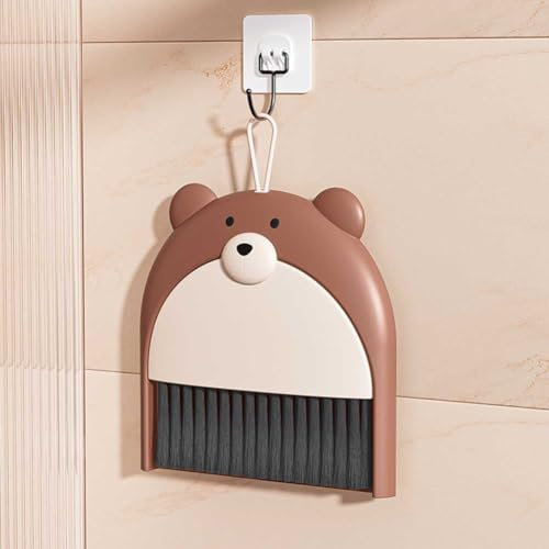 Queerelele Mini Broom and Dustpan Set, Small Table Broom with Shovel, Dining Table Crumb Sweeper Cleaning Tools, Cartoon Bear Pattern, Hand Brush and Shovel, Cartoon Mini Broom for Home, Office,