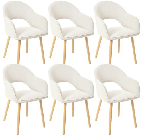 Goeurvant Esszimmerstühle 6er Set Holzbeine mit Armlehne Polsterstuhl Armlehnenstuhl Küchenstühle Stühle Esszimmer Wohnzimmerstuhl für Esszimmer Küche,Altweiß