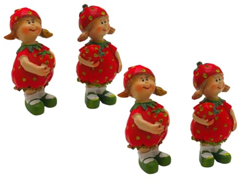 4 stycken dekorativa figurer, trädgårdsfigurer som jordgubbe, fruktfigurer som jordgubbe, sommarfigurer, jordgubbsfigurer, jordgubbsbarn av keramik i set om 4 i rött, storlek på en figur: L/B/H 2 x 3