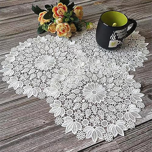 Yulakes 6 Stück weiße Spitze Runde Stickerei Tisch Tischset ，Handarbeit Geklöppelt Spitzendeckchen Baumwolle Placemat Blume Matte，Spitzendeckchen Häkeldeckchen Tischdecke (15cm)