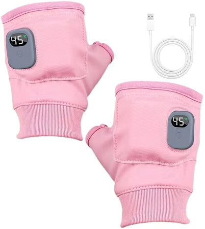 Electric Heated Gloves, Rechargeable Heated Fingerless Gloves, 3-Speed Adjustable, Fast Heating Work Touchscreen Glove, for Driving, Running, Indoor & Outdoor (Pink)