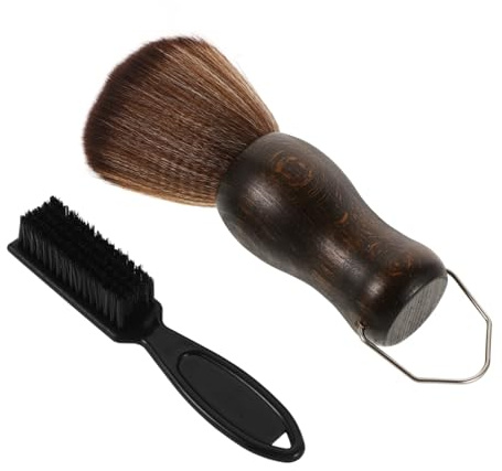 Cepillo de Mango de Madera y Plástico para Limpiar Vello Facial y Cabello | Plumero Mango, Dos Piezas Paquete, para Recortar y Peinar Accesorio de Barbería