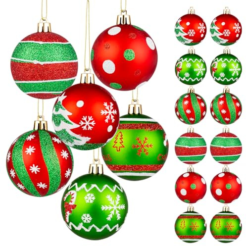 Christmas Tree Ornaments-12 Pack 2.76inch Christmas Baubles-Red and Green Decorations Set Perfect for Christmas Holiday Party&Home Decoration