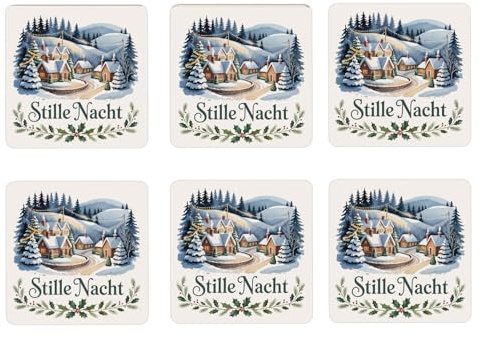 Weihnachten Winterdorf 6er Set Untersetzer aus Holz - Stille Nacht schöne Tischdeko für die Feiertage