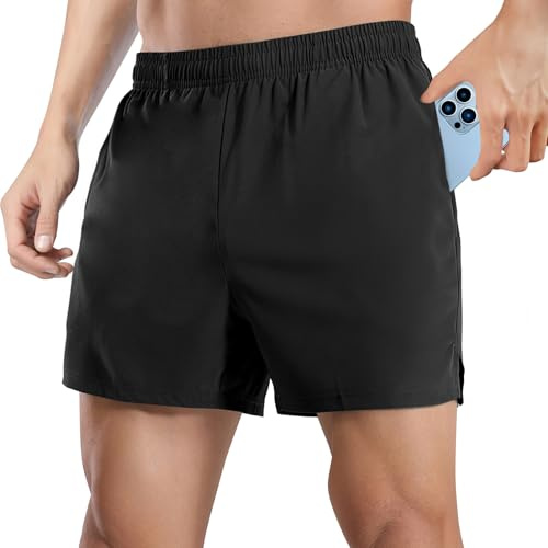 BSBUY Herrshorts, snabbtorkande sportshorts, lätta och andningsbara elastiska shorts, shorts för träning, träning, löpning, gym, svart, XL