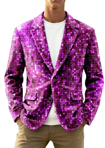Blazer Uomo Casual Giacca in Corduroy con Paillettes per Uomo con Elegante Rever per Feste e Eventi Formali