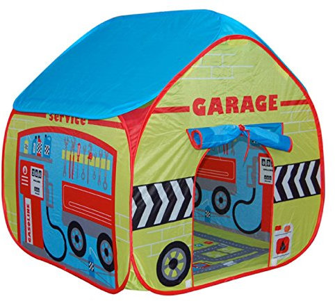 Childrens Pop Up Play Tent Designed like a Car Garage with a Unique Printed Play Floor : Boys Toy Play Tent / Playhouse / Den