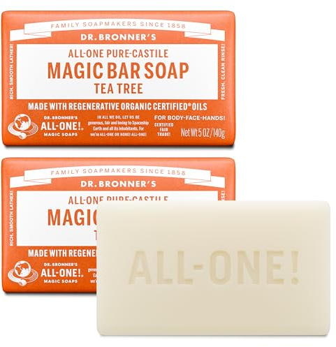 Dr. Bronner's Pure-Castile Magic Bar Soaps - Made with Regenerative Organic Certified Oils - For Face, Body, Hair- Vegan Soap Bars for Men & Women - Tea Tree, 2 pack, 5 oz