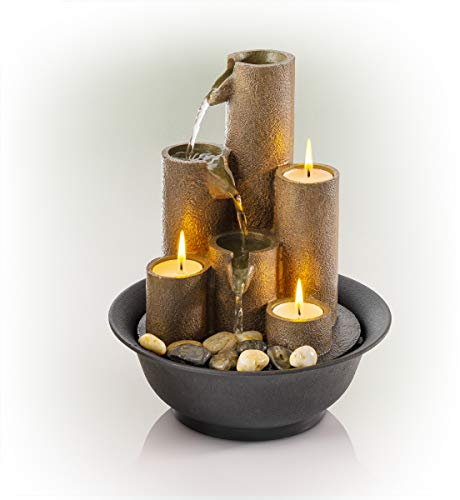 Alpine Corporation 28 cm Tall Tabletop Tiered Indoor Water Fountain with 3 Candles, Brown