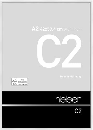 nielsen Aluminium Bilderrahmen C2, 42 x 59,4 cm (A2), Weiß | Aluminium Posterrahmen im Hoch- & Querformat zum Aufhängen Weiß glänzend Echtglas
