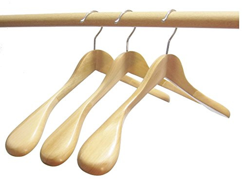 Hagspiel Kleiderbügel, 5 Stk. Kleiderbügel aus Holz, Mantelbügel, Schulterbügel, natur lackiert