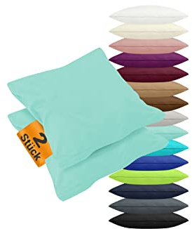 npluseins 2er Pack Jersey-Baumwoll-Bezüge Dekokissen, 40 x 40 cm, Mint | Öko-Tex Standard 100, pillingarm, Reißverschluss, hautsympathisch, formstabil, waschbar bis 60 °C, trocknergeeignet