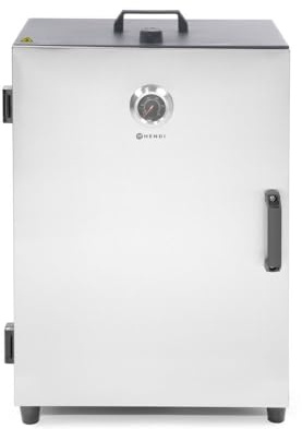 HENDI Rökugn, Elektrisk, Rökelseskåp, Med 3 Rutor Och 3 Köttkrokar, För Rökning Av Fisk, Oxkött, Skinka, Grönsaker, 230 V, 1 600 W, 540 X 380 X (H) 720 Mm, Rostfritt Stål, Silver