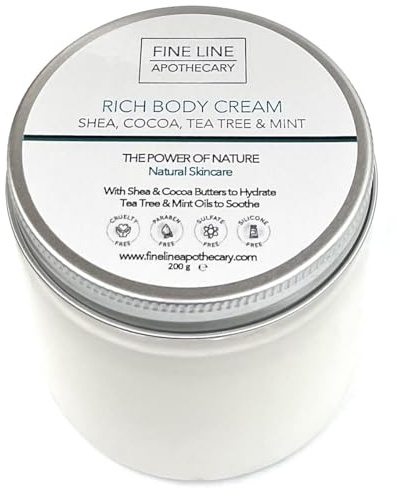 Fine Line Apothecary Soothing Body Butter Cream – 99% Natural – Shea, Tea Tree & Mint – pH 5.5 for Sensitive & Reactive Skin – 200g