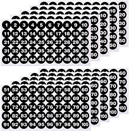 LUTER 10 fogli di adesivi numerati 5 set di adesivi numerati in vinile 1-100 etichette impermeabili, per scatole di stoccaggio, armadietti, interni ed esterni, nero, 2,5 cm