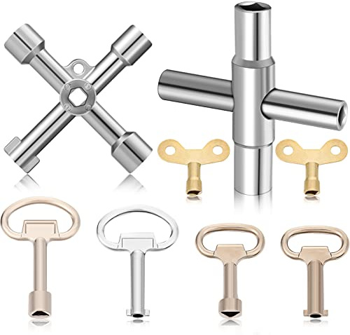 Chumia 8 Pieces Multi-functional Utility Key Kit 4 Way Sillcock Key Plated Steel Water Sillcock Wrench Radator Garden Hose Wrench for Radiators Gas Electric Meter Boxes Faucet and Lock