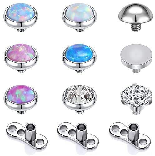 ZS Opal Dermal Anchor Aufsatz 3mm 4mm, Chirurgenstahl Hautanker Skin Diver Implantat Kugel, Mikro Transdermal Piercing Schmuck für Frauen Männer