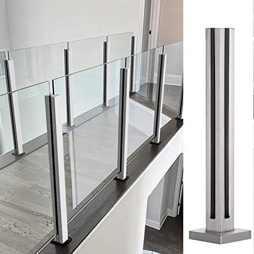 LZMZMQ Glasgeländer Glasklemmen 85 95 105 115 125 135 145 cm Silberne Glas-Mitteleck-Endpfosten, Treppenpaneele Zaunklemmen für 10-12 mm Acrylplatten/Woodastics/Kunststoffplatten, Quadratischer