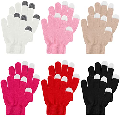 SATINIOR 6 Paar Kinder Gestrickte Fäustlinge Dehnbare Vollfinger Strickhandschuhe für Jungen Mädchen (Helle Farben, 1-4 Jahre)