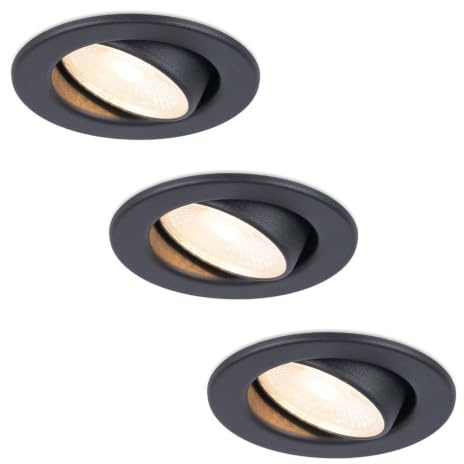 HOFTRONIC - Malta - 3er LED Einbaustrahler Schwarz - 5W 2700K Warmweiß - IP44 Wasserdicht - Schwenkbar, Dimmbar - Deckenstrahler für innen, außen und Badezimmer - 5 Jahre Garantie