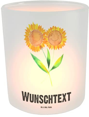 Mr. & Mrs. Panda Windlicht selbst gestalten Blume Sonnenblume - Personalisierte Geschenke, Teelichthalter personalisiert, Freundin, Zusammen, Personalisiertes Kerzenglas, Vertrauen, Laterne, Windglas