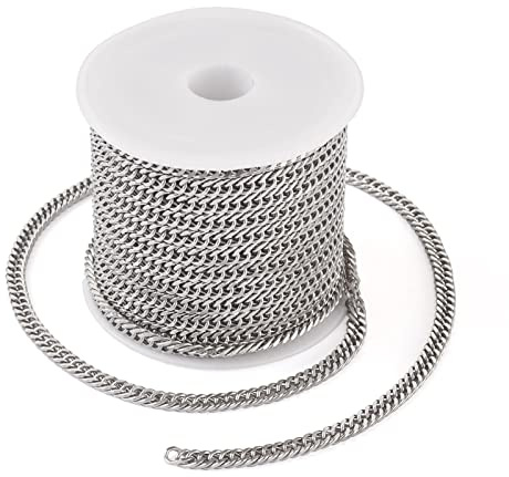 PandaHall 5 m 304 rostfritt stål pansarkedjor, osvetsade vridna länkar, kabelkedjor med spole för halsband, smycken, hantverk, tillverkning