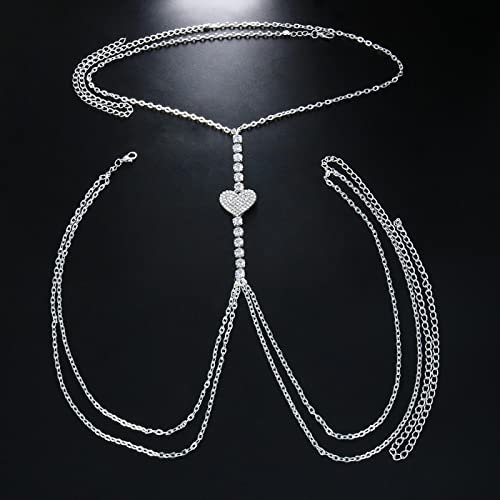 RWRAPS Körperketten Strass Einfache Herzkette Brustgeschirr Für Frauen Sexy Strand Bikini Kristall BH Körperkette Schmuck Geschenk (1) (2) (1)