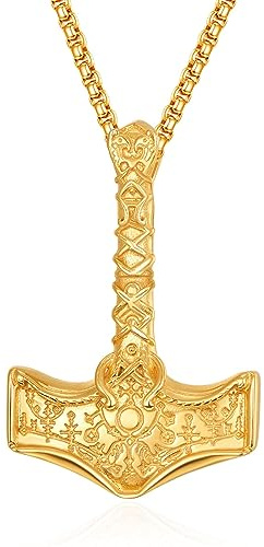 Thors Hammer Wikinger Halskette für Männer Sterling Silber Nordisch Wikinger Gold Thors Hammer Anhänger Wikingerschmuck für Herren Männer Jungen