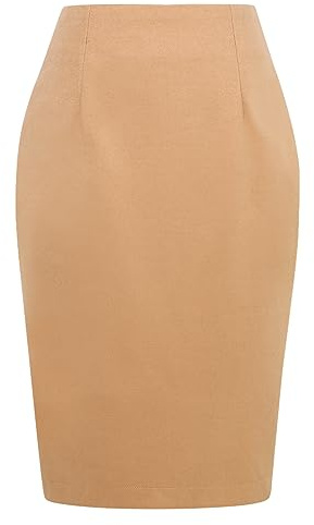 Idealsanxun Gonne Scozzesi da Donna Autunno Inverno, Lunghezza al Ginocchio, Gonna in Lana a Tubino, con Spacco, Cachi Puro, 3XL