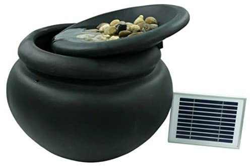 LQSSA Fontaine d'eau de Jardin extérieure, Bol Noir Solaire d'extérieur, Pot de Roche, Fontaine d'eau autoportante, Cascades sur Pied, fontaines pour la Maison et la Cour Decoration