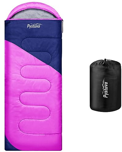Pystuvo Sleeping Bag for Adults,4 Season Sleeping Bag,Lightweight,Waterproof Indoor & Outdoor Use,Comfortable Sleeping Sackfor Kids,Teens & Adults for Hiking,Backpacking and Camping,Rose Red+Navy