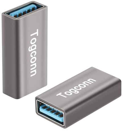 USB Coupler 2 Pack, Aluminum Shell USB 3.0 Type-A Female to Female Extension Adapter Connector, Support 5Gbps Data Transfer and Fast Charge for Connecting Extension Two USB-A Male Ends Cable