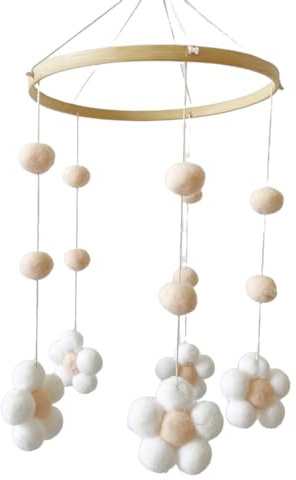 Herfair Mobile Baby Windspiele Blumen, Kinderzimmer Hängende Bettglocke für Babybett Wickeltisch Deko (Beige)