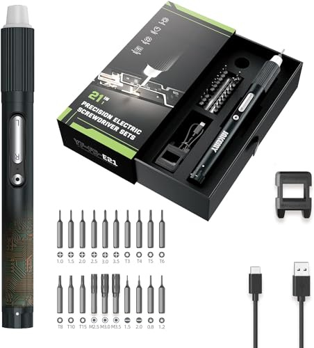 JAKEMY Mini Elektro Schraubendreher Set E21-B Einstellbares 3 Drehmoment Akku Feinmechaniker Elektrischer Schraubendreher mit LED-Lichter USB Typ-C Aufladung für PC, Laptop, Brillen, Uhren, Kamera