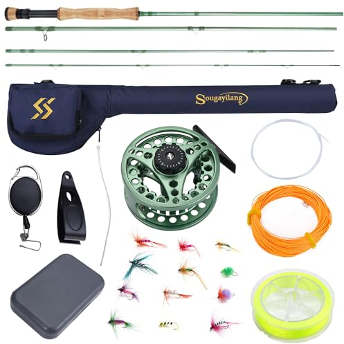 Sougayilang Fliegenfischenrute und Rollen Combo, 4-teilige leichte tragbare Graphit Fliegenrute und CNC-gefertigte Aluminiumrolle Komplettpaket mit Rutenhülle-G-7/8
