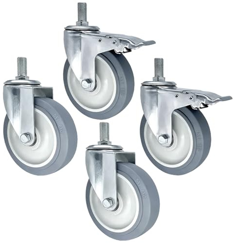 whalebee Threaded Stem Caster M14 M16 M20 Swivel Stem Casters Wheels 3 4 5 Silent Rubber Casters, Set Of 40 Replacement Tires With Brakes, Furniture Castors For Serving Cart, Trolley