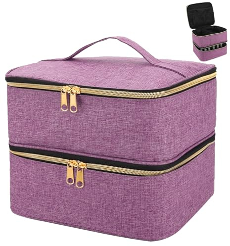 ADERTOS Borsa Porta Smalti a 2 Strati Organizzatore per Smalto Impermeabile Pochette Porta Smalti in Nylon per 30 Flaconi a 15 ml Valigetta Porta Smalti e Lampada Unghie UV, 25 * 20 * 19cm, Viola