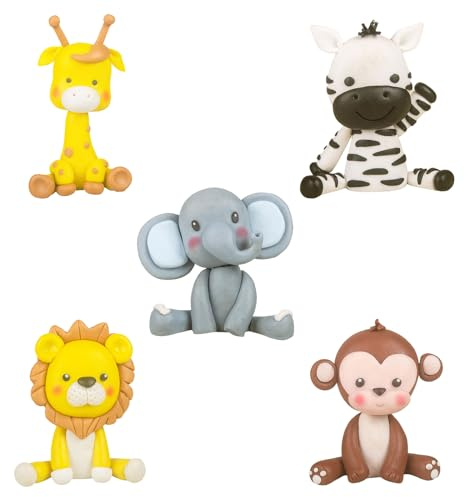 5 Pcs Animal Cake Toppers,Jungle Cake Toppers Birthday Cake Topper Safari Cake Toppers Jungle Cake Decorations,Animal Cake Decorations for Kids Boy Girl Baby Shower Birthday Party Supplies