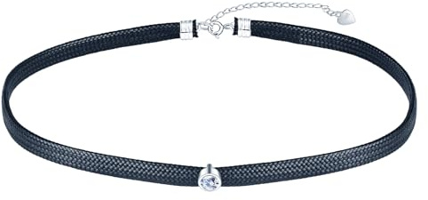 MICMIF Silber 925 Halskette Damen Choker Runder Zirkonia Punkt Anhänger mit Leder Halsband Kette Verstellbarer Schwarz Kragen Halsketten für Frauen Teenager Mädchen