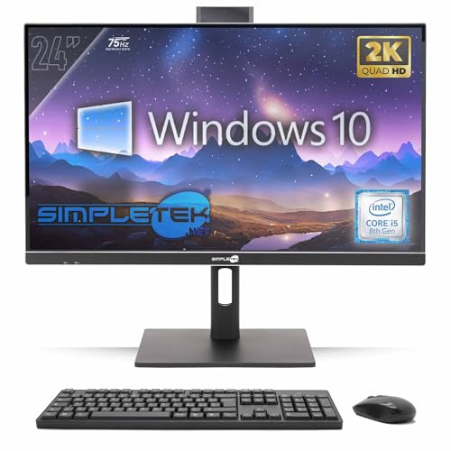 SIMPLETEK - All in One PC 24 2K 75Hz Core i5 8°Gen | Windows 10 Pro | 8GB RAM - SSD 240GB | Computer Fisso Attacco VESA Webcam Built-in Stand Regolabile