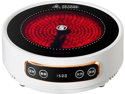 Mini cuisinière électrique en céramique, 150 W ronde, poêle à thé en verre pour usage domestique/extérieur, minuterie 4 heures, 110 V/220 V,White