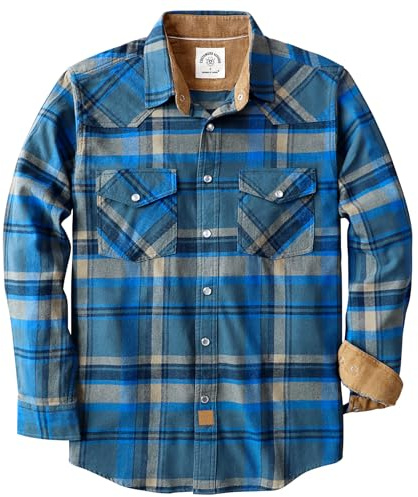 Dubinik® 6 oz Flanellhemd Herren Langarm Druckknopf Freizeithemden Western Hemd Cowboy Two Pocket Snap Shirt Regular Fit