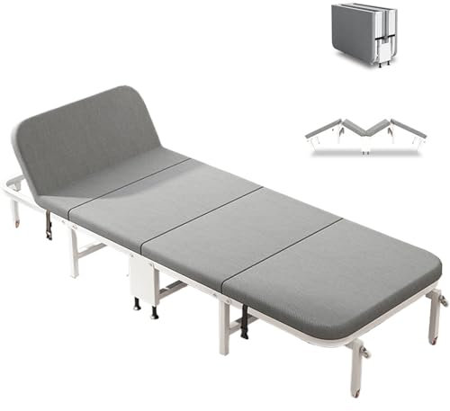 Gästebett Klappbar mit Matratze, Latexpolster Bemaltes Bettgestell Leicht zu Falten, Klappbett Auf Rädern, Faltbett für Büro & Gästezimmer(195 * 95CM)