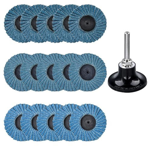 Treki 15 Stück Mini Fächerscheiben für Bohrmaschine 40/60/80er Körnung, 50 MM Schleifscheiben Pad Kit mit 6,35 MM Adapter, Schleifaufsatz für Akkuschrauber, Klein Schleifpapier Schleifpads