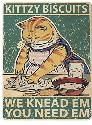 shgwehh Biscuits We Knead Em You Need Em Love Cat Tin Signs Retro Funny Metal Sign Vintage Poster Wall Art for Kitchen Garden Bathroom Farm Home Coffee Decor Tin Sign,12x16 inches