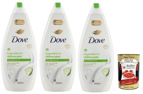 Dove bagnodoccia Rinfrescante mit Gurken und grüner Tee, Schaumbäder Bades bath shower foam, Weichheit und Pflege 3x 700 ml + Italian Gourmet polpa 400g