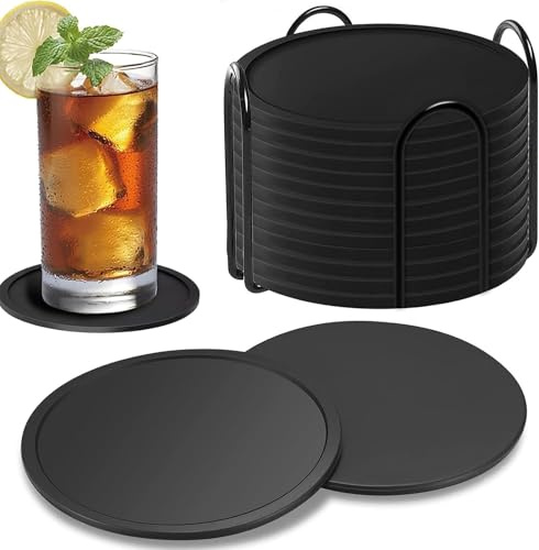 Silikon Untersetzer, Gummi Glasuntersetzer, Getränke Tassen Untersetzer Set, Glas Untersetzer Silikon, mit Edelstahlständer für Getränke Bar Tassen,für Getränke,Tassenuntersetzer, Tee,12Er Set