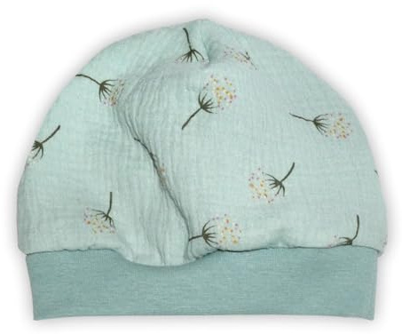 SÜSSE ZWERGE - Mütze Beanie aus Musselin - Sommermütze - Pusteblumen mint - Baby Jungen Mädchen Frühchen - handmade Geschenk Geburt