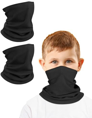 Kiiwah 2 Stück Loop Schal Kinder Dralon, Winter Schlauchschal Halswärmer Multifunktion Schal für Jungen und Mädchen, Winddicht Ski Maske Warmer für Outdoor (Schwarz, Schwarz)
